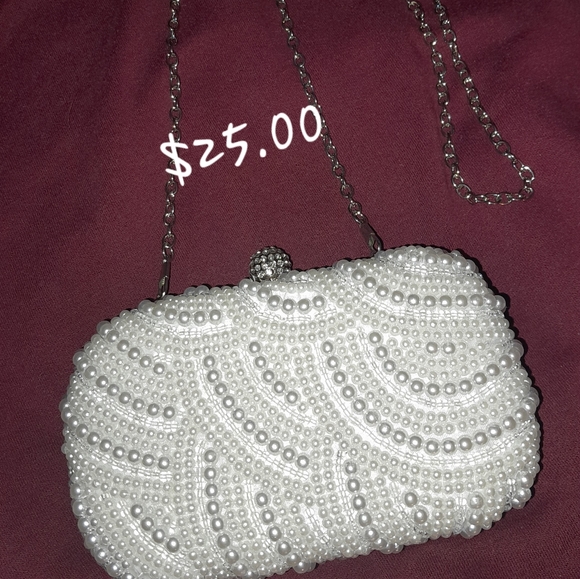 Accessories - Curved Pearl Clutch, Bride Earrings, & hairpins